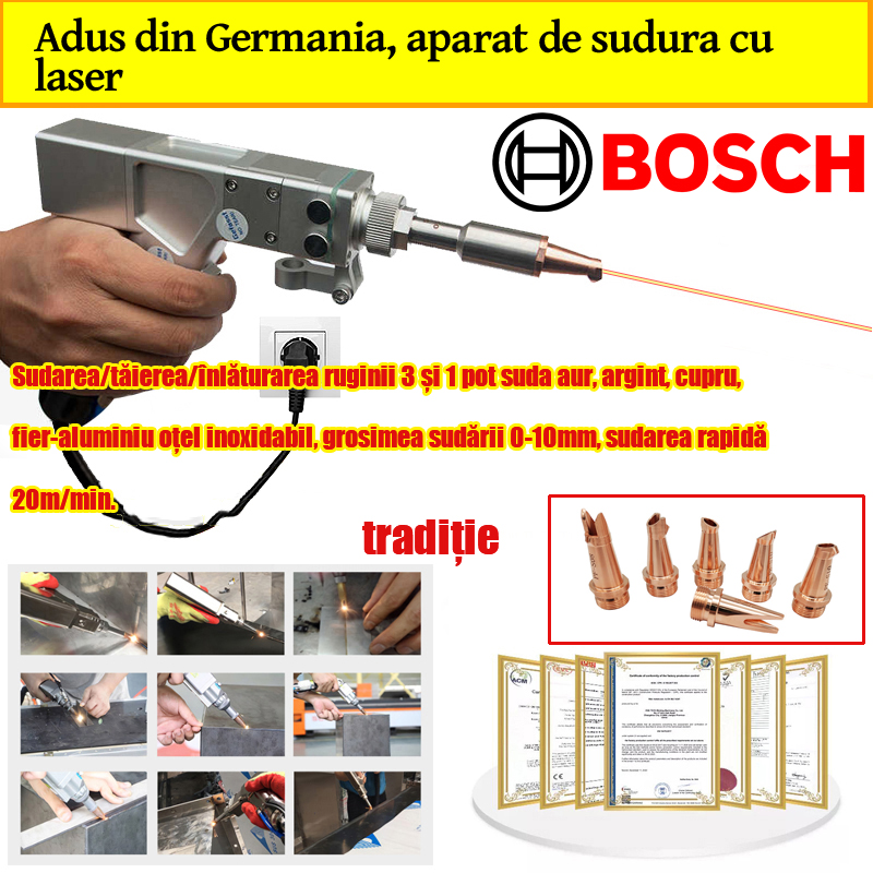 Pistol de sudare cu laser multifuncțional de 2000 W (sudură aur/argint/cupru/fier/aluminiu/oțel inoxidabil) sudare cu grosime de 0-7 mm (sudare/tăiere 2 în 1)